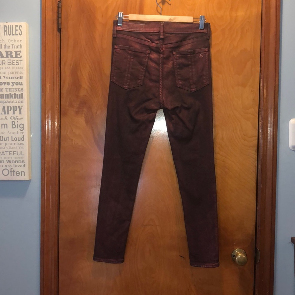 Coated Metallic Burgundy Rag & Bone Jeans - Picture 7 of 8